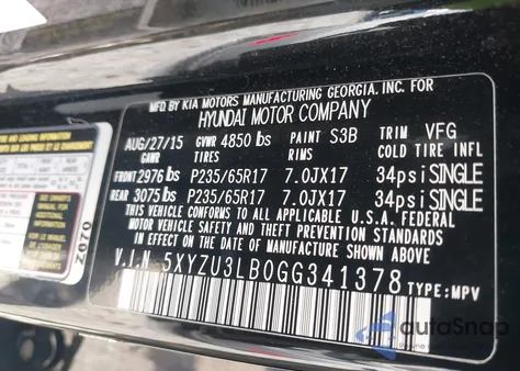 2016 Hyundai Santa Fe Sport 2.4L z USA, uszkodzony, nr VIN 5XYZU3LB0GG341378